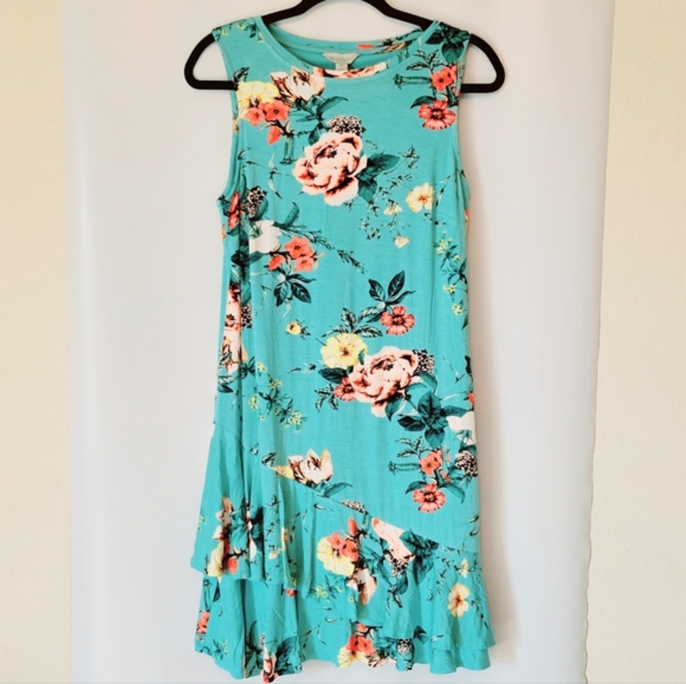 Belle Sky Womens M Pink and Blue Ruffled Tiered Midi Sundress NWOT